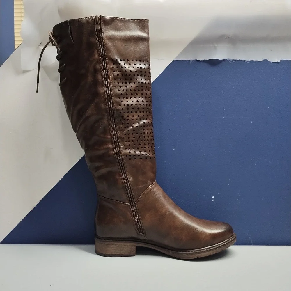 Barcelona-6 Boots‎ Womens Size 8.5W Brown Leather Waterproof Round Toe Side Zip